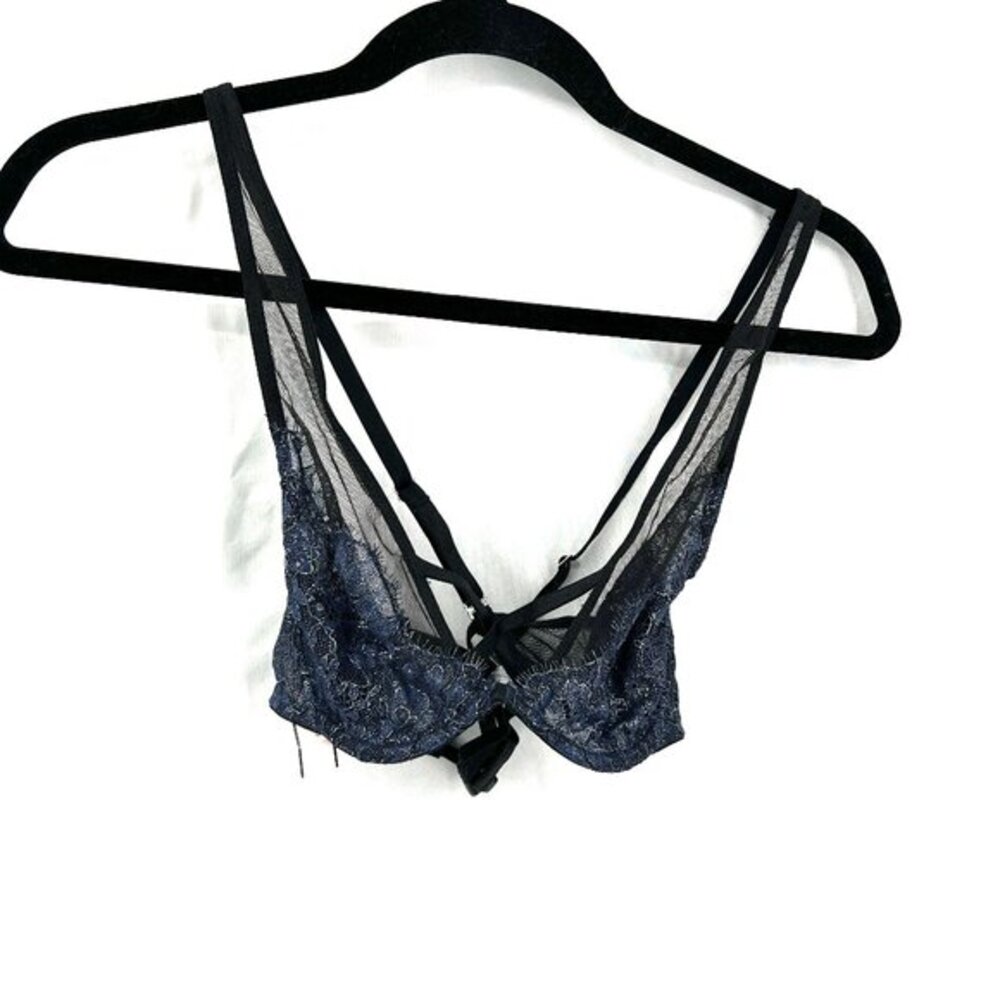 NEW Victoria's Secret very sexy unlined plunge bra‎ navy blue sparkle 34B